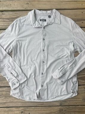 DKNY Men's L Cotton Woven Solid Gray Long Sleeve Point Collar Button-Up Shirt
